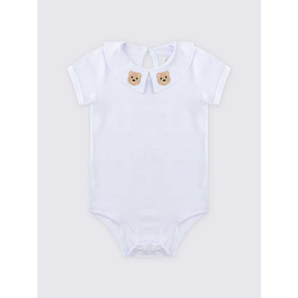 Body Cotton Bordado Urso Bebê Menino