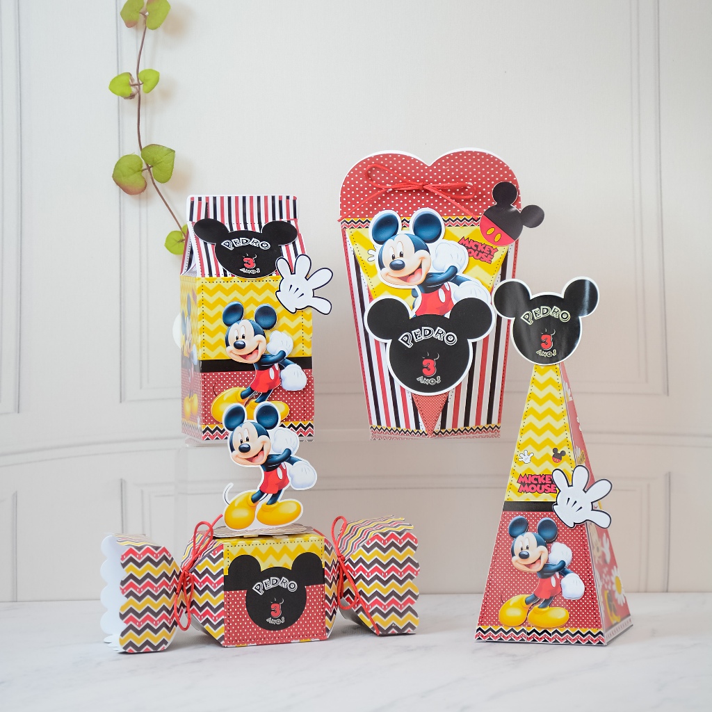 Kit Caixas Mickey Personalizadas | Lembrancinha Aniversário Infantil Mickey em 3D