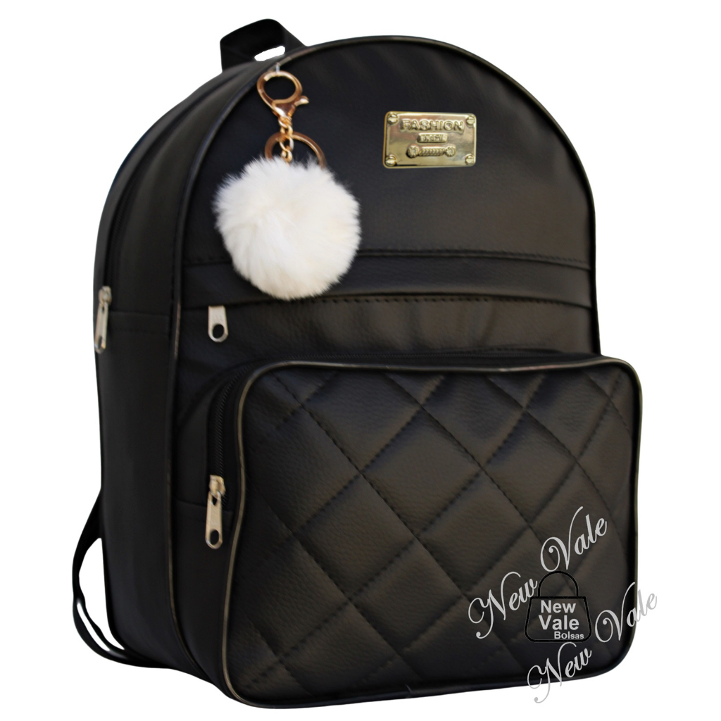 Mochila Feminina Bolsa Três Repartições Alça Ajustável Reforçada Modelo Exclusivo + Chaveiro Pompom em Oferta na Shopee