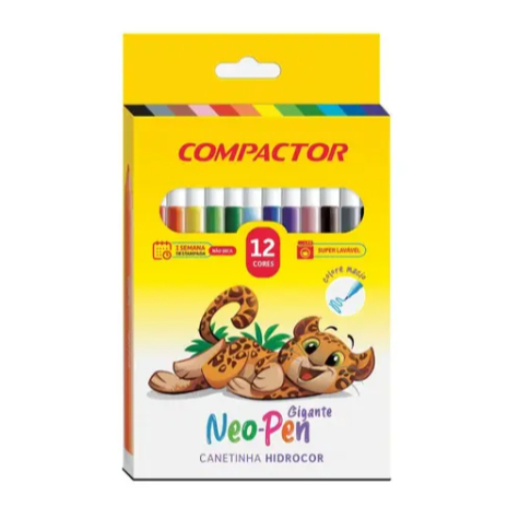 Canetinha Hidrográfica 12 Cores Compactor - Para Uso Escolar, desenho e Pinturas Em Geral em Oferta na Shopee
