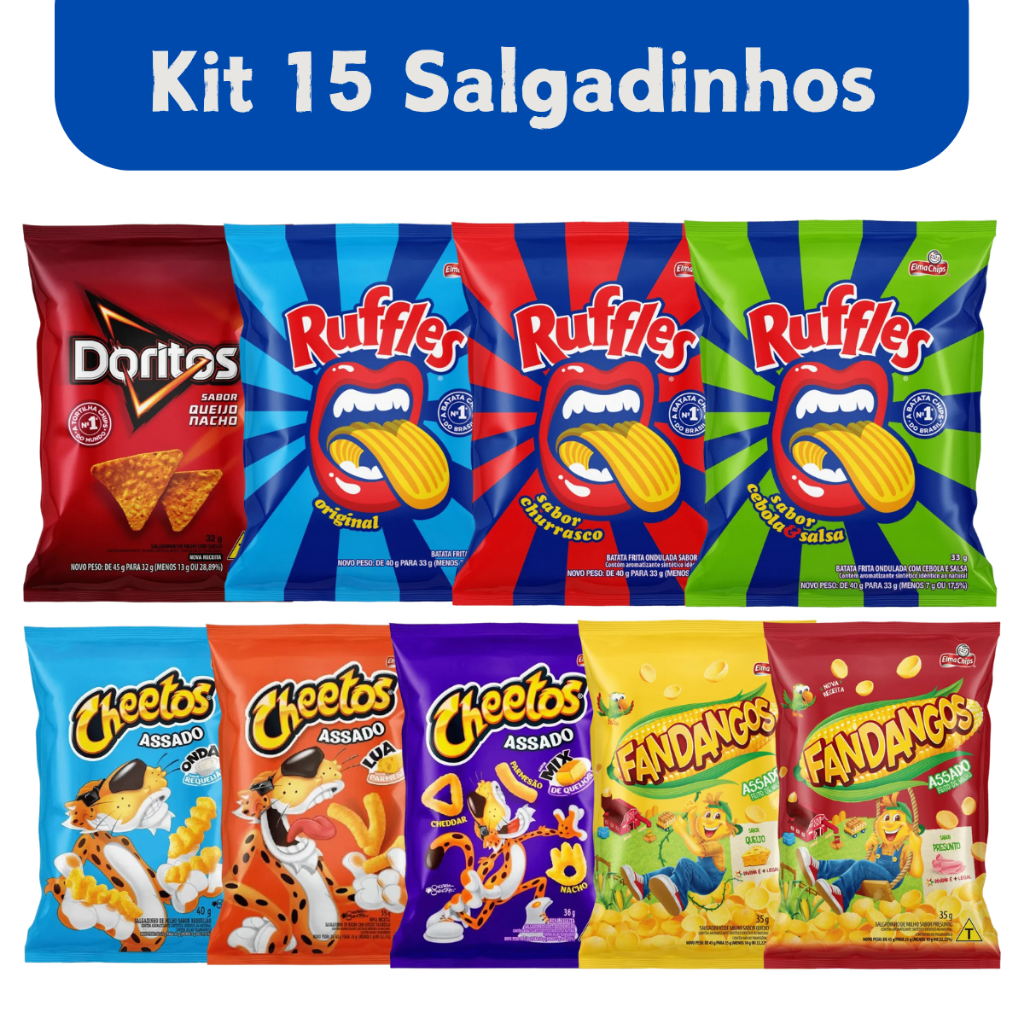 Kit 15 Salgadinhos Doritos Batata Ruffles Para Lanchinho