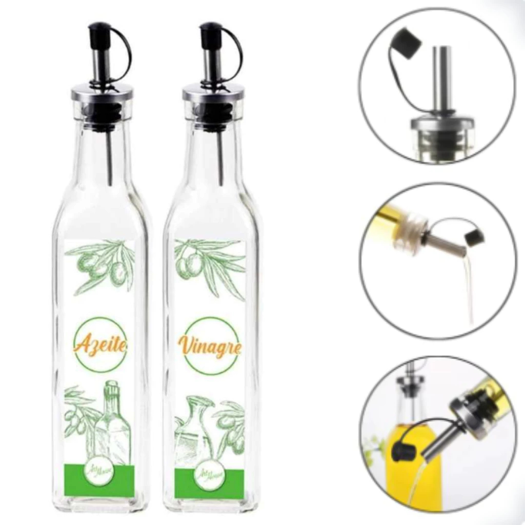 Galheteiro 2 peças Porta azeite e vinagre de Vidro 310 ml - porta azeite resistente cozinha