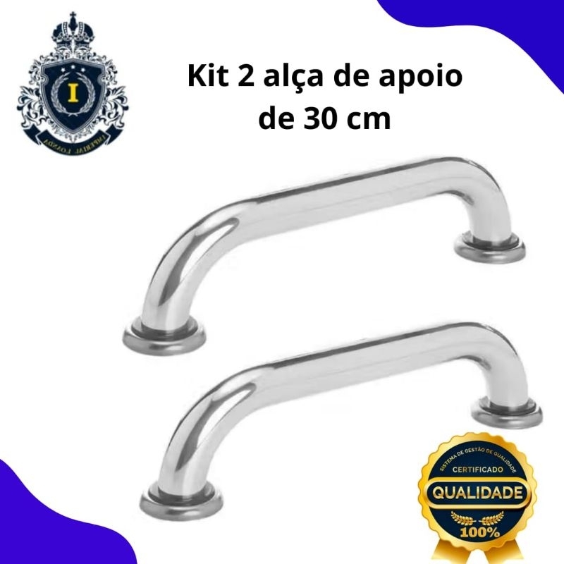 kit 2 barra alça de apoio alumínio idosos crianças e deficientes 30 cm + kit instalação