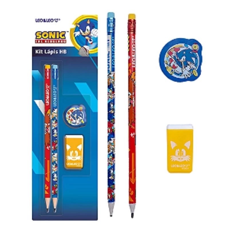 KIT ESCOLAR SONIC/SUPERMAN 4 PEÇAS LEO & LEO - 2 LÁPIS 1 BORRACHA 1 APONTADOR em Oferta na Shopee