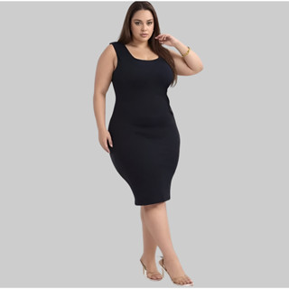 Vestido Plus Size Feminino Midi Canelado Alcinha Curve Modelador Decote Tamanho G1 G2 G3