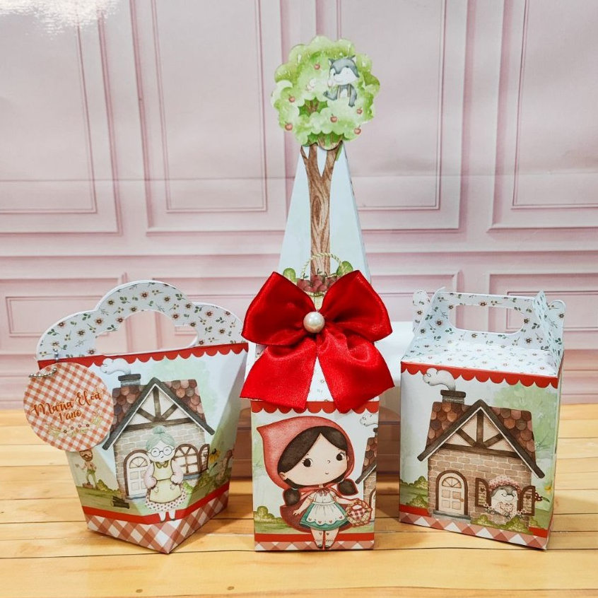 KIT 20/40/60 FESTA CAIXINHAS PERSONALIZADAS PARA LEMBRANCINHA DE ANIVERSÁRIO CHAPEUZINHO VERMELHO LOBO MAU VOVOZINHA.
