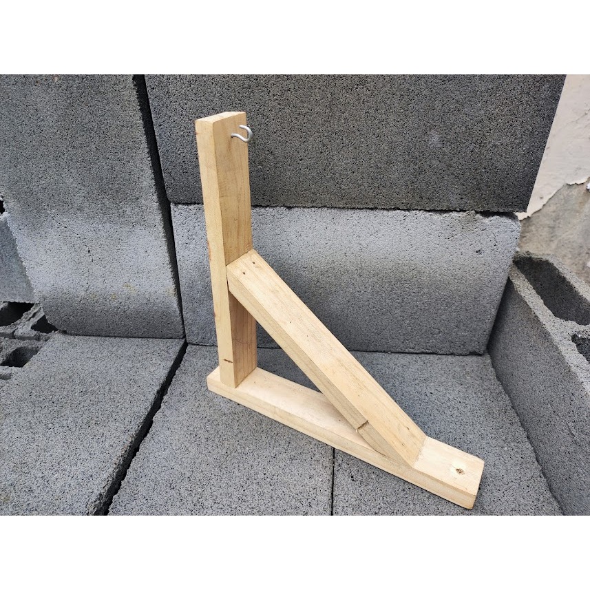 03 Mão Francesa Madeira Pinus Suporte Pendurar Vaso Plantas Flores Com Gancho Buchas e Parafusos - Kit com 3 unidades