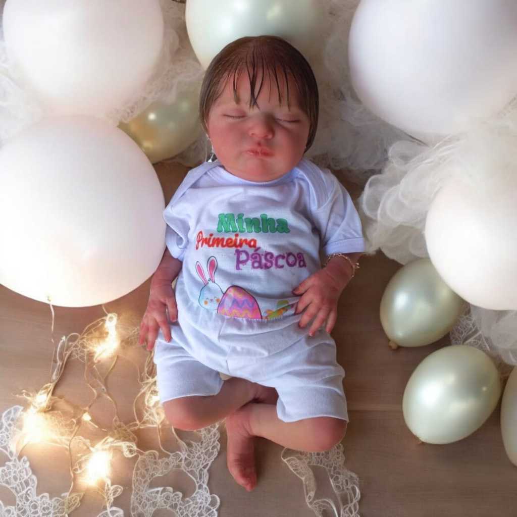 KIT 2 PEÇAS - BODY MINHA PRIMEIRA PÁSCOA E SHORT FANTASIA PARA BEBE UNISSE COELHINHO PASCOA