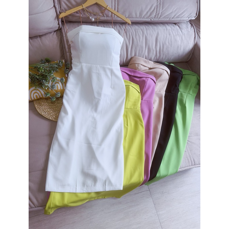 vestido alfaiataria #533 com fenda com zíper moda feminina em Oferta na Shopee