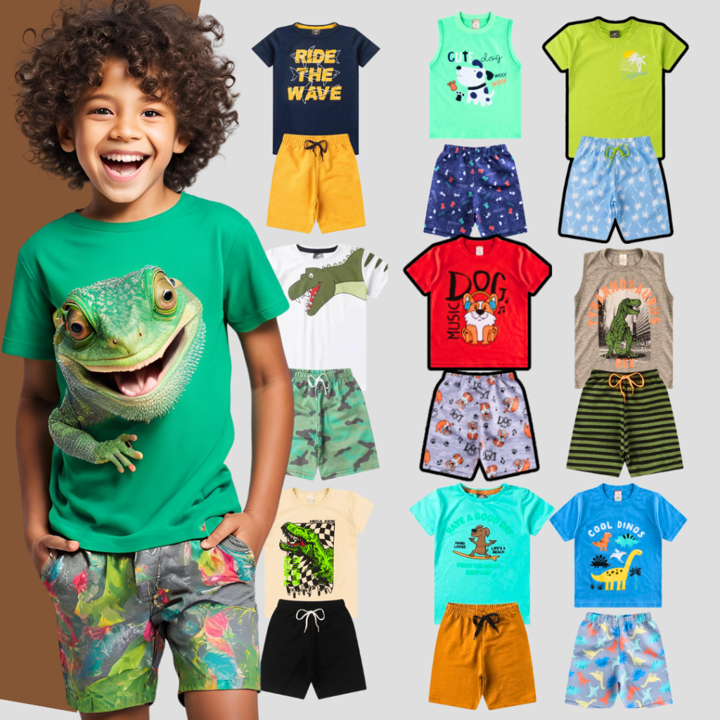 Kit 10 peças roupa infantil menino 5 shorts e 5 camisetas  conjunto masculino bebe
