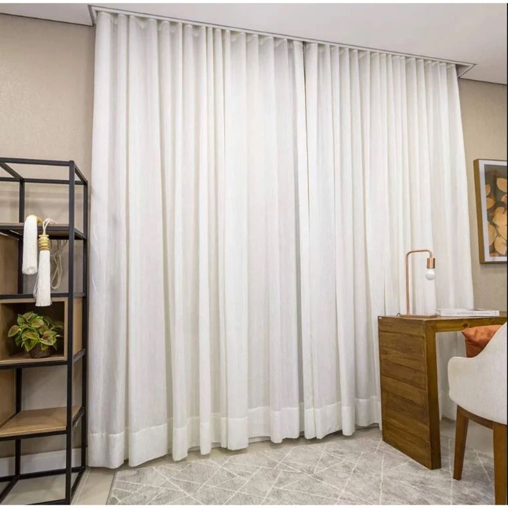 Cortina de Trilho Suíço Blackout 100% + Linho Completa Grande em Oferta na Shopee