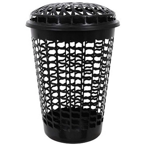 Cesto Telado Preto 56Lts Com Tampa Para Roupas