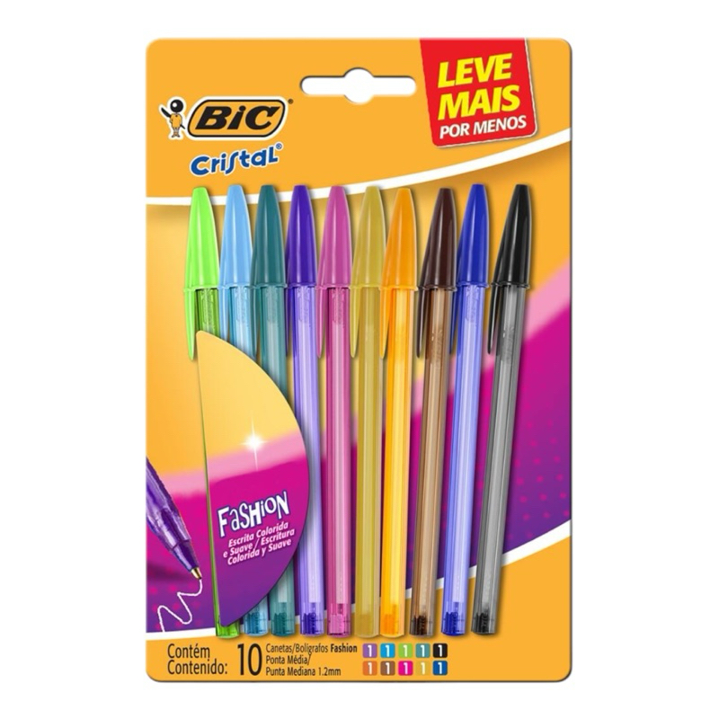 Caneta Esferográfica BIC Escrita Média Cristal Fashion 10 Core, BT 1 UN em Oferta na Shopee