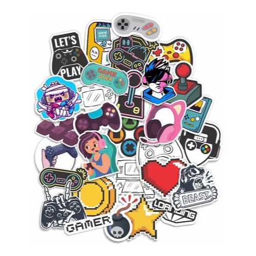30 Adesivos Retrô Gamer Video Game Fliperama Joystick Play