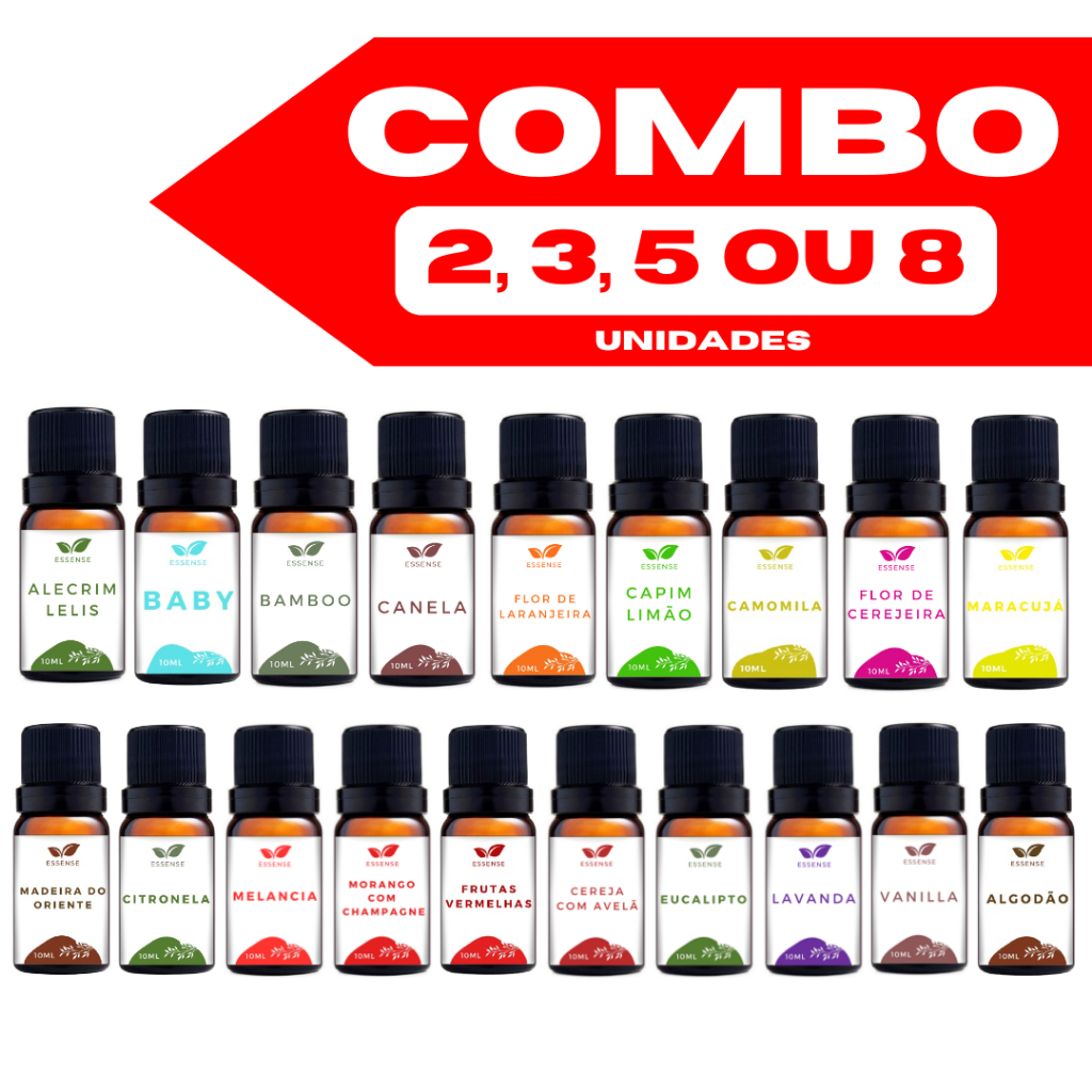 Essências 2, 3, 5 ou 8 com 10ml Hidrossolúvel Aromatizador Difusor Umidificador de Ar Óleo Essencial