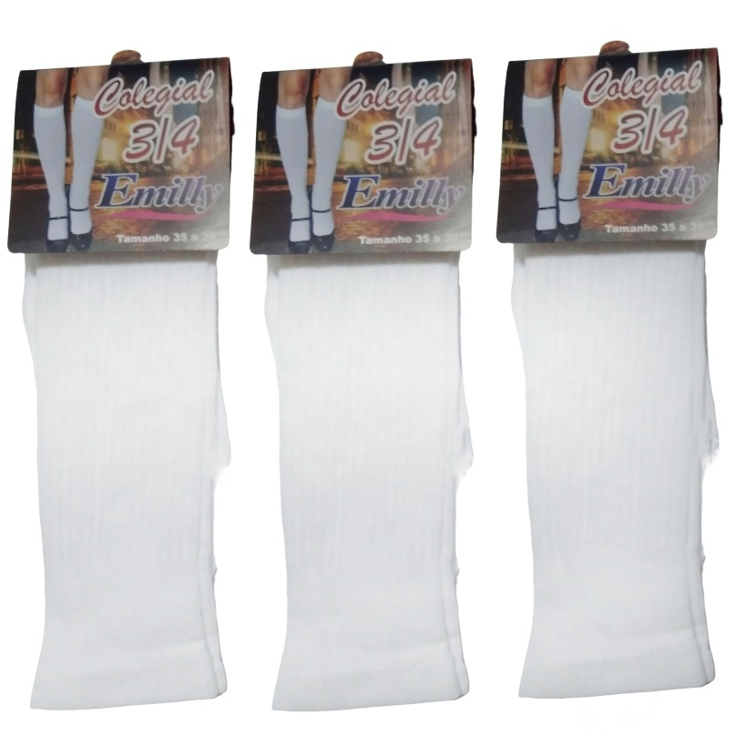 Kit 6 Pares Meia Escolar Colegial 3/4 Emilly Altura do Joelho para Menina 35 a 39 em Oferta na Shopee