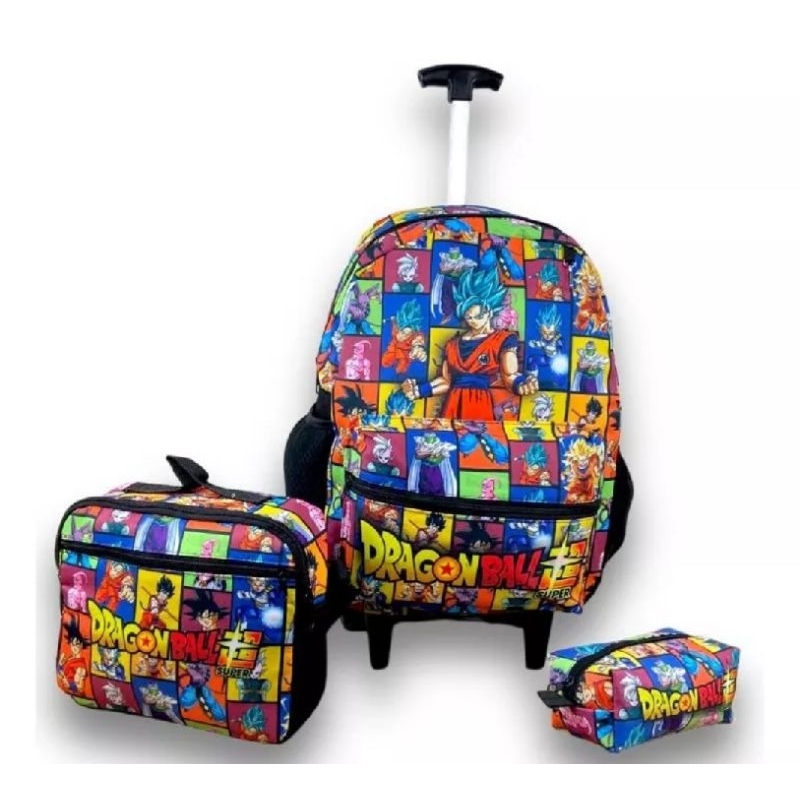 Kit mochila escolar com Rodinhas Dragon Ball Z com Rodinhas+lancheira+estojo
