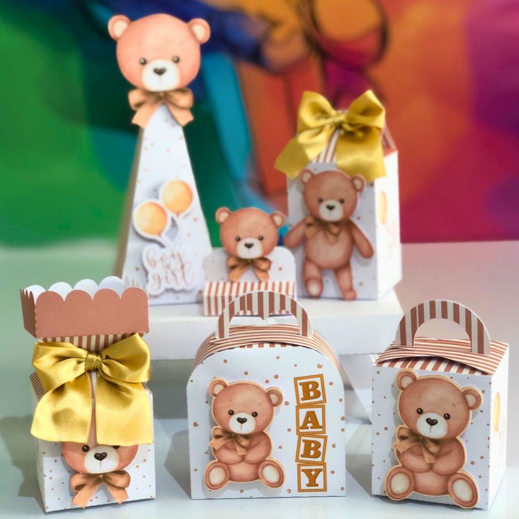 Kit festa 40 caixas - Lembrancinha Personalizada Chá Revelação Ursinho  - Caixinhas Personalizadas