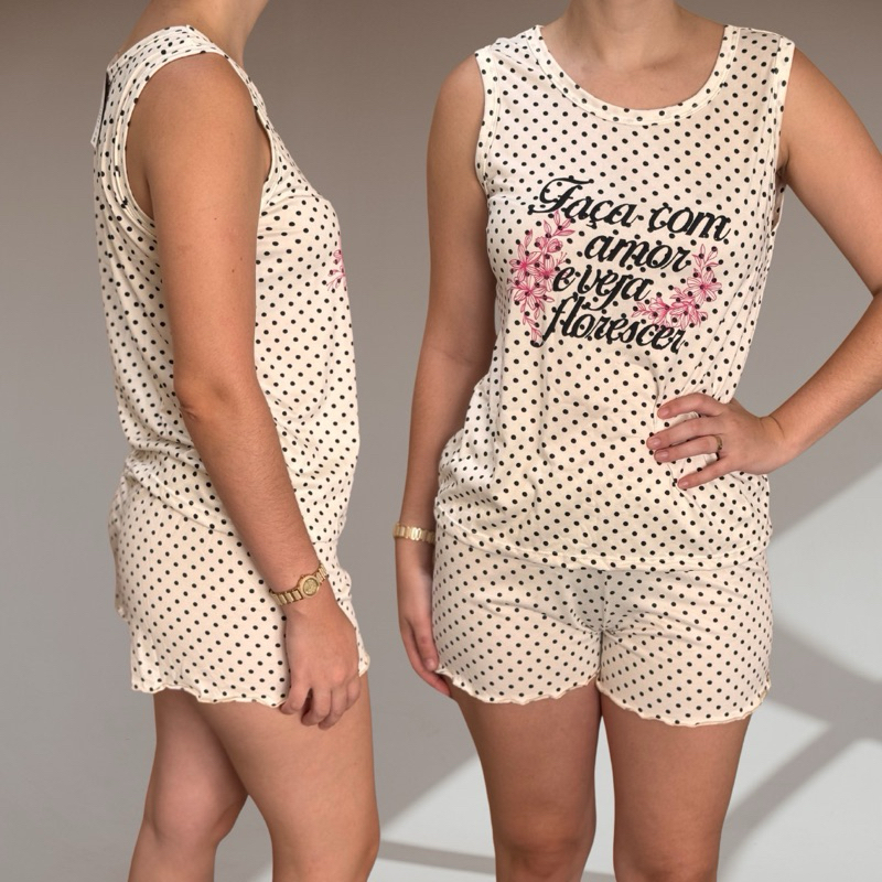 conjunto pijama feminino regata short sued estampado verao