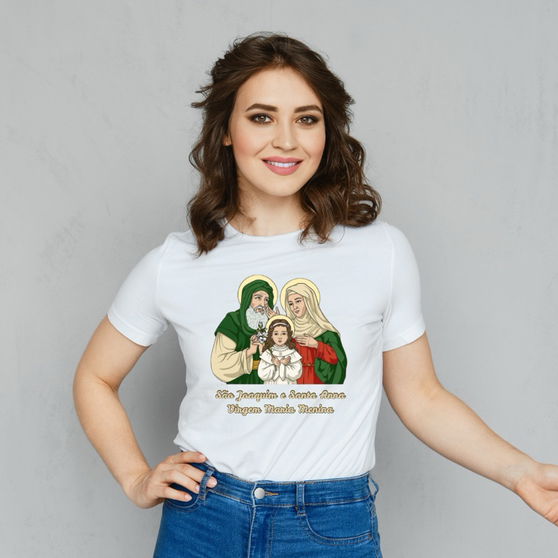 Camiseta Baby Look Algodão São Joaquim Santa Anna Ana Virgem Maria Menina Blusinha Católica