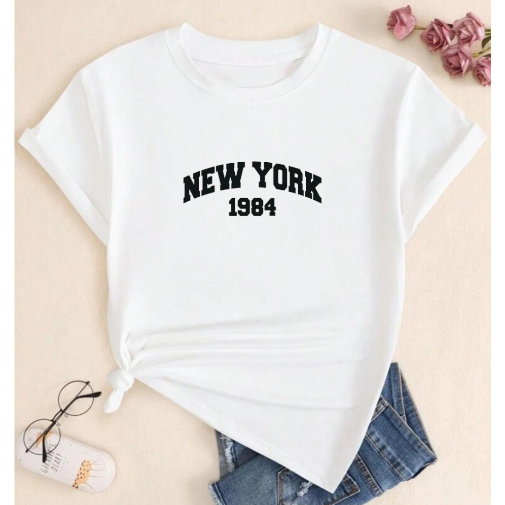 Camiseta Feminina Estampa New York 1984 Casual Moderna Versátil
