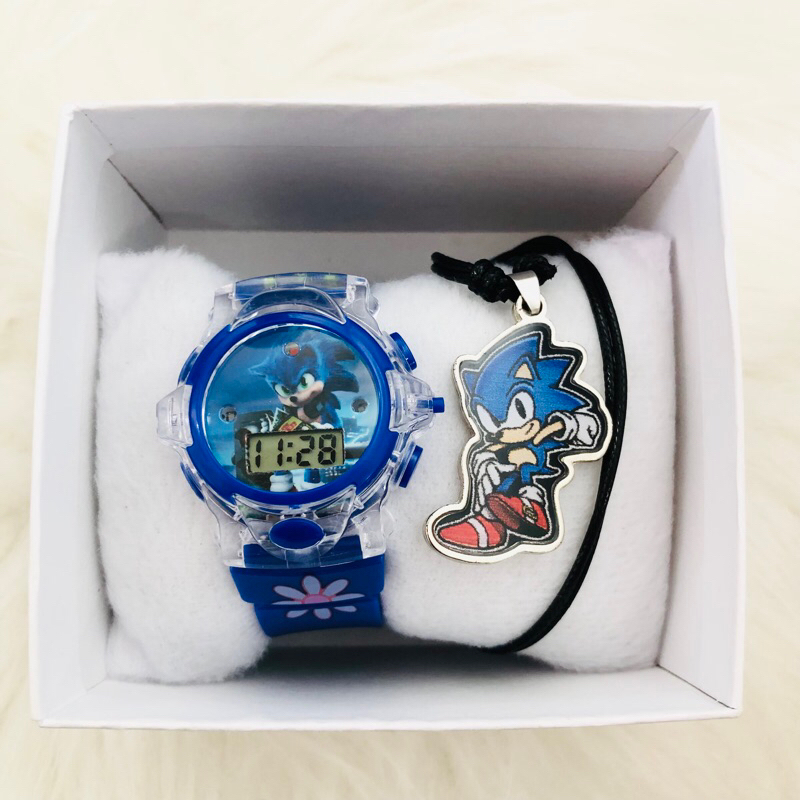 Kit de Relogio Infantil Menino do Sonic toca música e acende luz