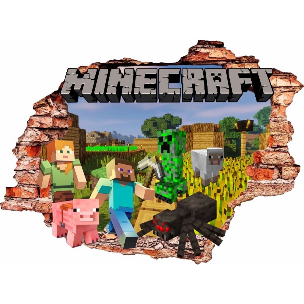Adesivo Parede Buraco 3d tamanho 95cmx70cm Minecraft
