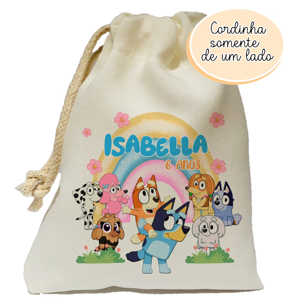 Saquinho Bluey para Lembrancinha Personalizado com nome e idade