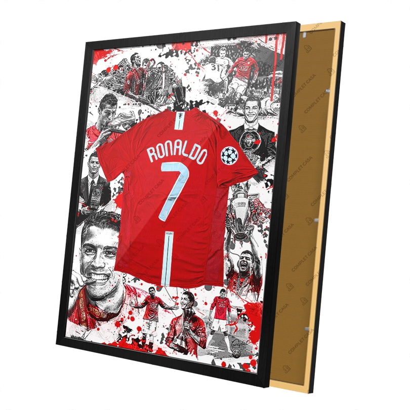 Quadro Desenho Futebol Ronaldo 7 United Arte Camisa Pintura Vermelha  Moldura e Vidro