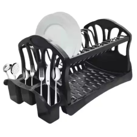 Escorredor Duplo de Louças 13 Pratos, Porta Talher e Copo Para Cozinha Preto