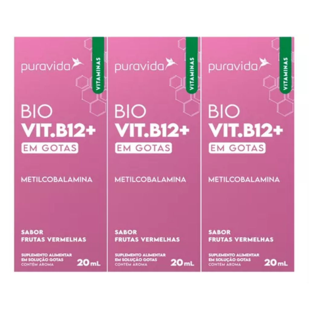 3x B12 Drops Metilcobalamina Biodisponível Em Gotas Puravida
