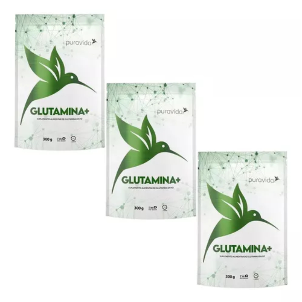 3x L- Glutamina Premium Vegan 300g Sabor Neutro - Pura Vida