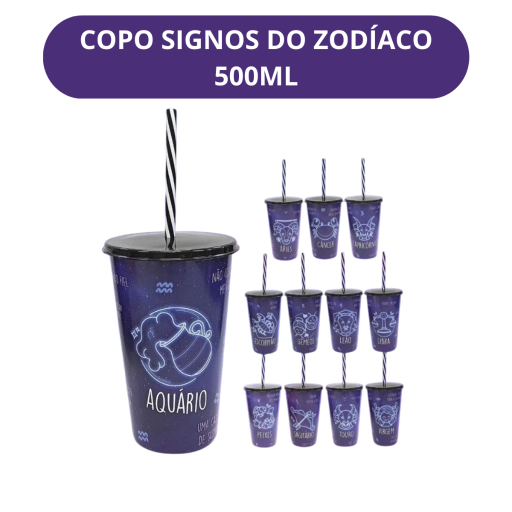 Imagem Copo Com Canudo Colecionável Signos do Zodíaco 500ml - Plasvale