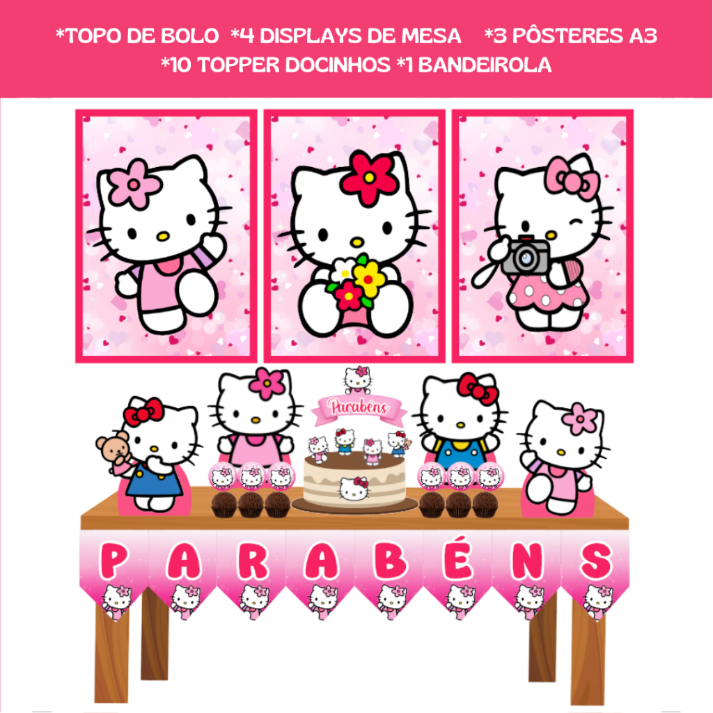Kit Festa em Casa - Hello Kitty - Só um Bolinho - Mesversário em Oferta na Shopee