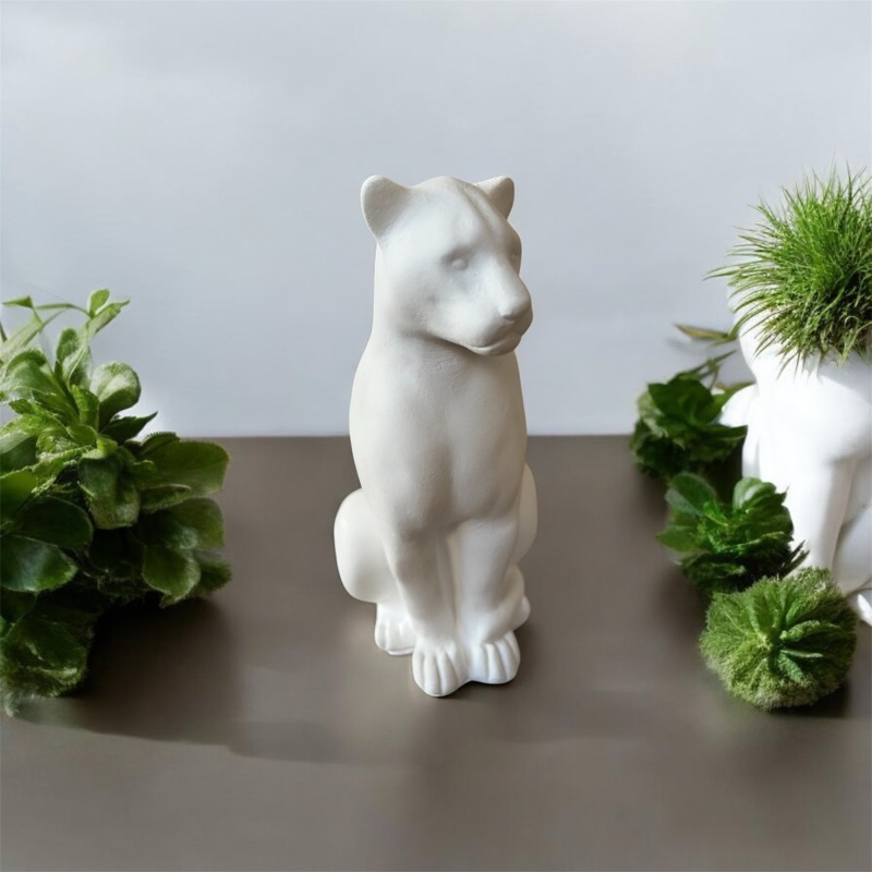 Escultura Pantera Sentada Lisa 15 cm Gesso Cru. Estátua decorativas personalizar