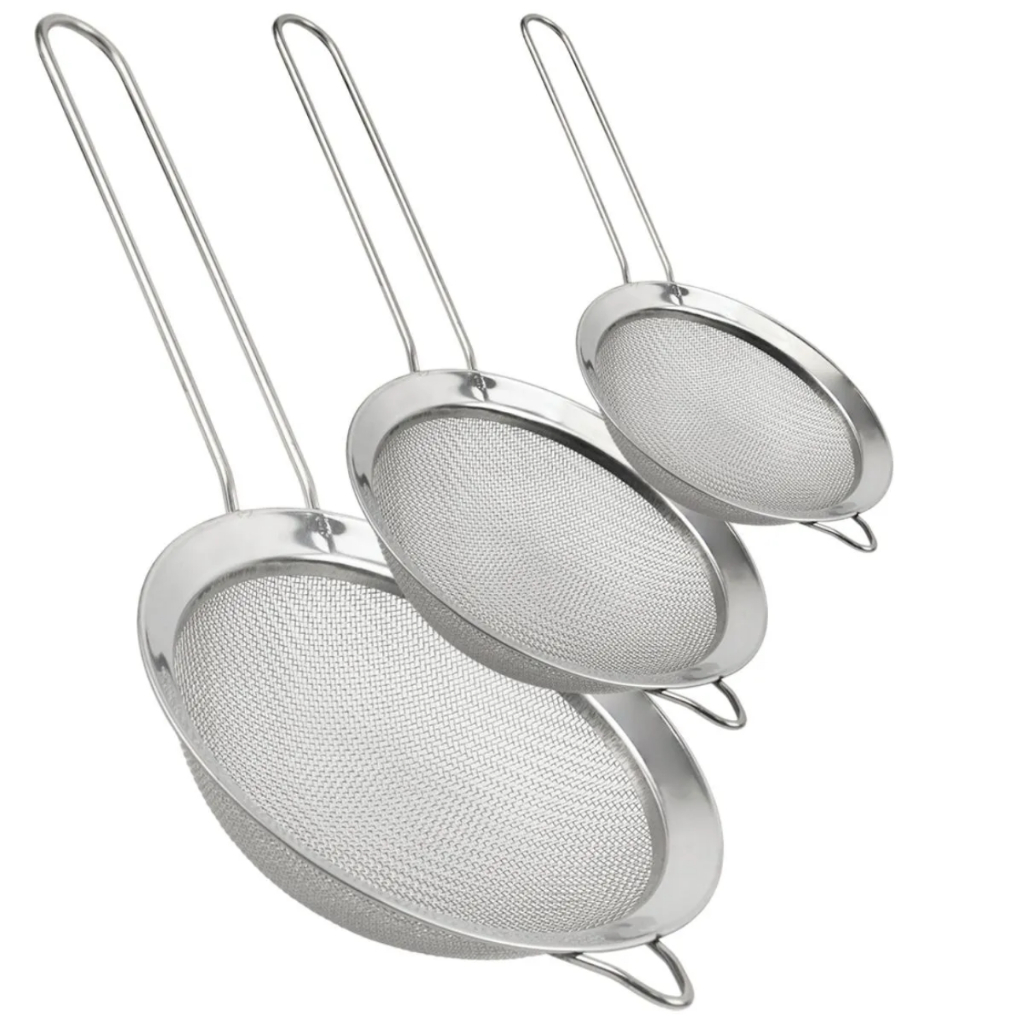 KIT Peneira Inoxidável com 3 Peças 8, 10, 12 ou 14cm - IDEAL para Escorrer Polvilhar Coar ou Filtrar