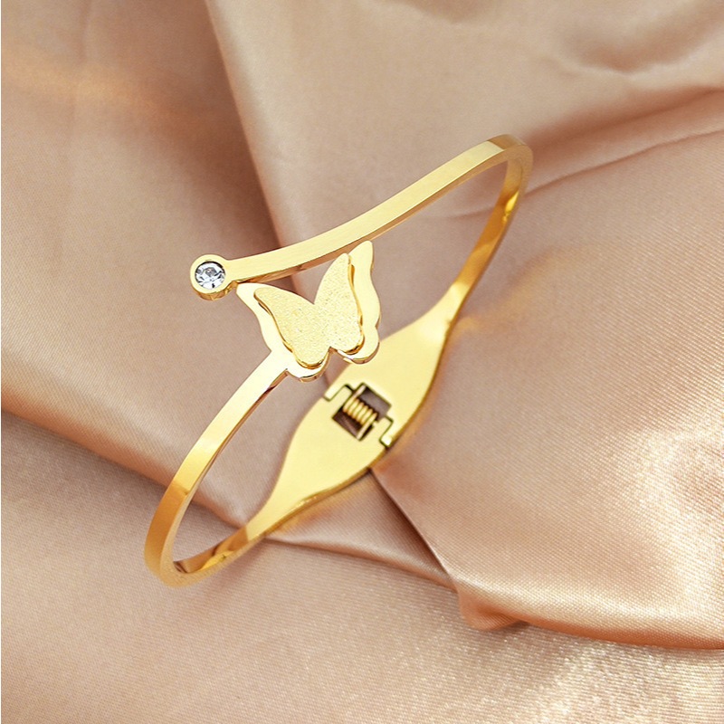 Pulseira borboleta fosca em aço titânio 18k pulseira simples com boca ajustável em Oferta na Shopee