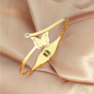 Pulseira borboleta fosca em aço titânio 18k pulseira simples com boca ajustável em Oferta na Shopee