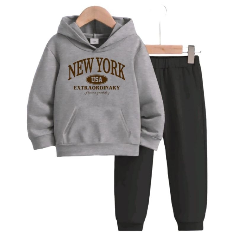 Conjunto Moletom Infantil Estampado New York extraordinary modelo Canguru 100% algodão
