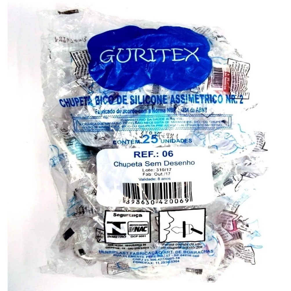 Chupetas Guritex Bico Ortodôntico  C/ 25 Unidades