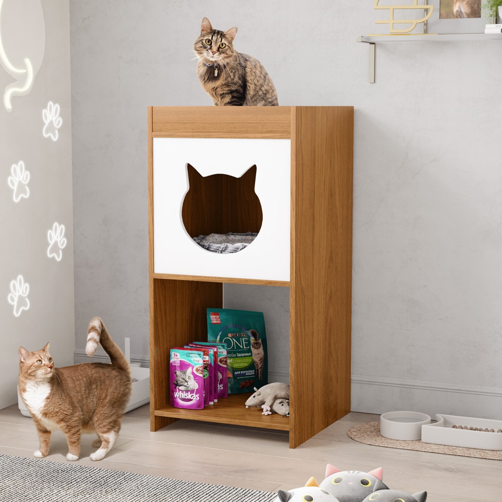 Mesa de Cabeceira com Casinha Para Gato e Nicho Integrado Neko Pet Lovers