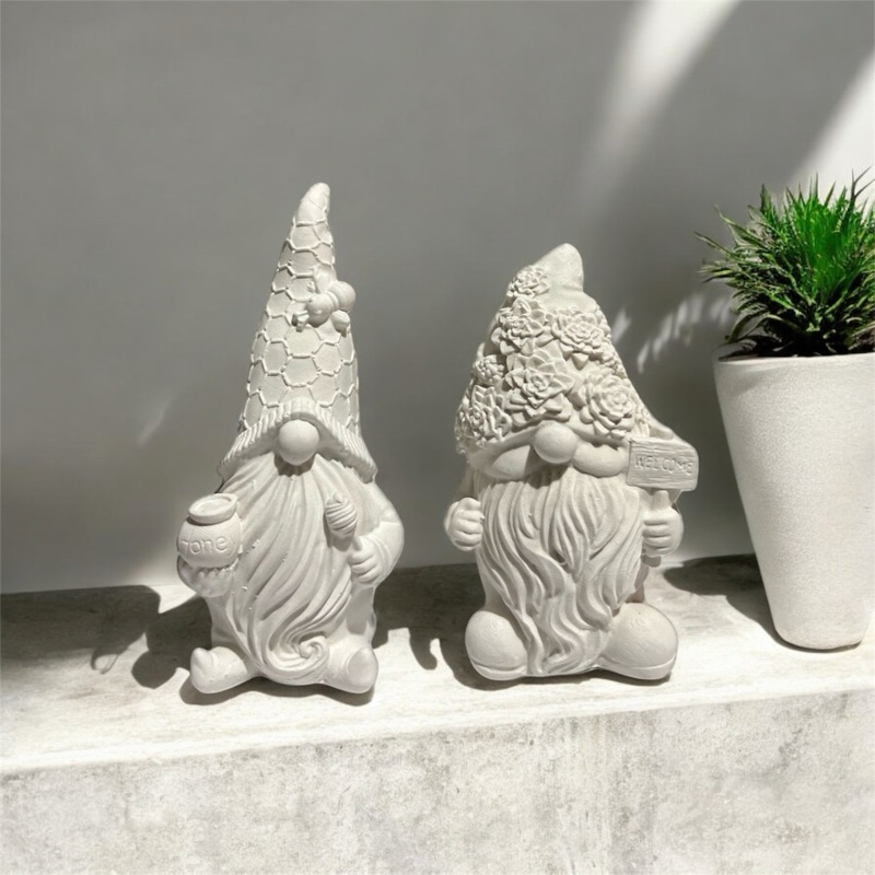 Kit 2 Gnomo Duende Decorativo Gesso Cru Jardim CasaDecoração
