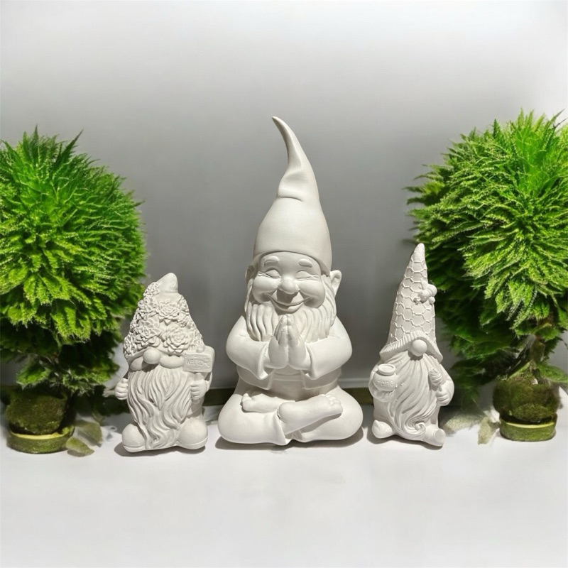 Kit 3 Gnomo Duende Decorativo Gesso Cru Jardim CasaDecoração