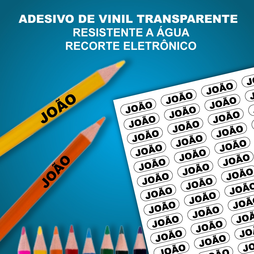 120 Etiquetas Adesivas Escolar Lápis em VINIL TRANSPARENTE por R$ 21,50