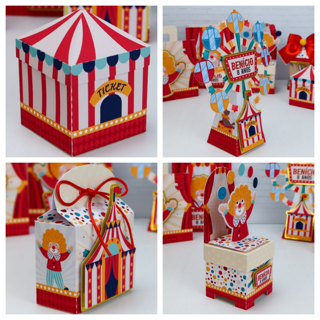 CIRCO VERMELHO kit CAIXAS  PERSONALIZADAS LEMBRANCINHAS em Oferta na Shopee