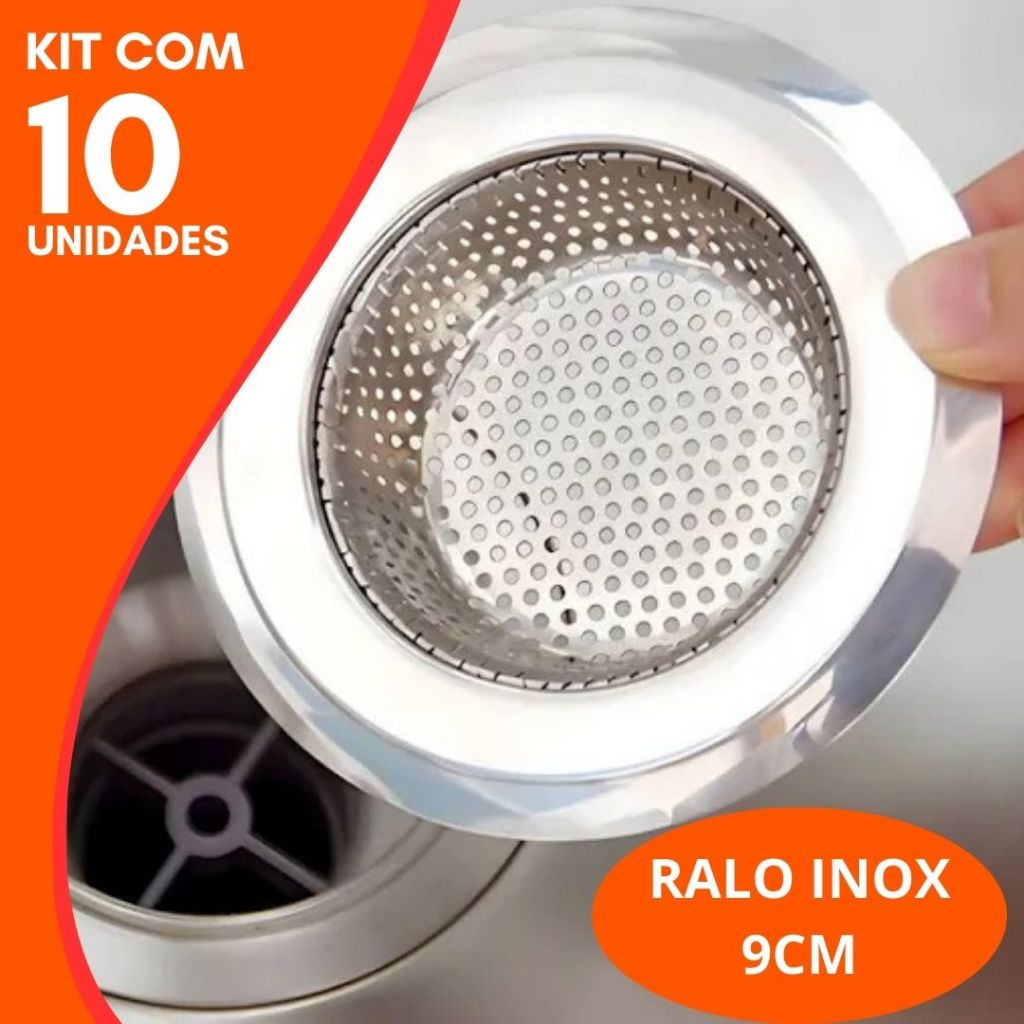 Kit 10 05 ou 03 Ralo De Pia Aço Inox 9cm Ralinho Protetor Para Cuba Cozinha Restaurantes e Estabelecimentos