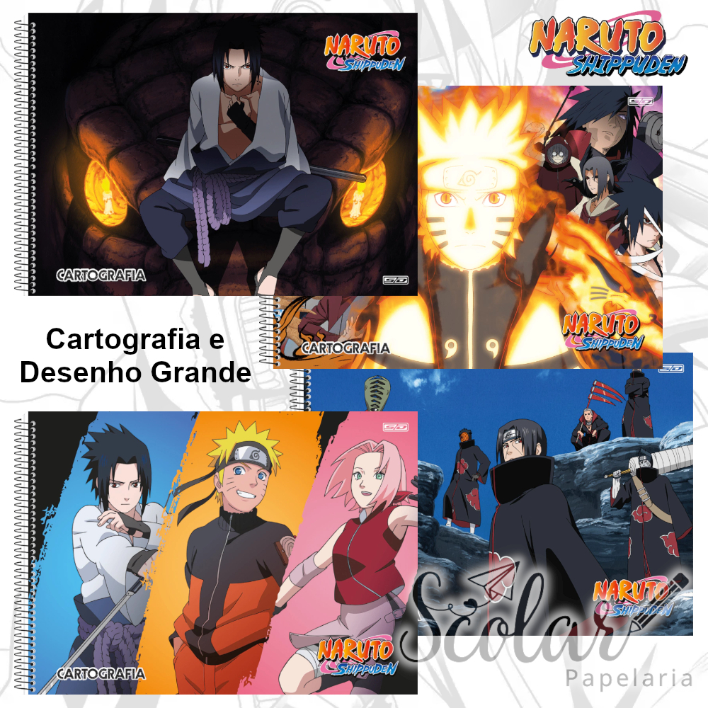 Caderno Cartografia e Desenho Espiral Naruto Capa Dura Grande 60 Folhas com Adesivos São Domingos