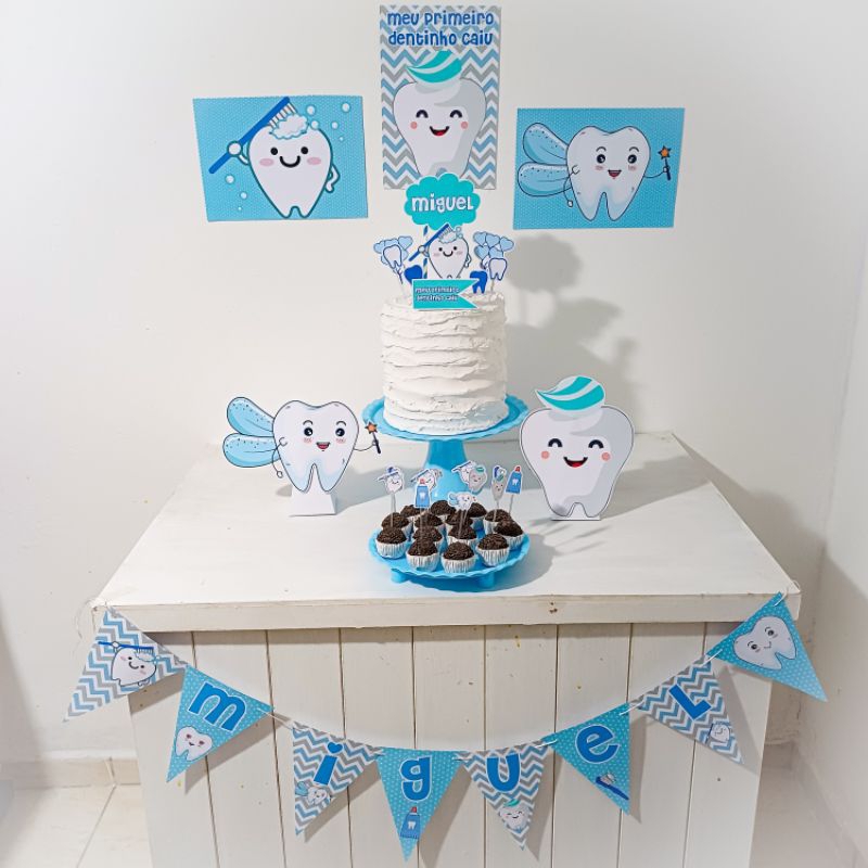 Kit Festa Meu primeiro dentinho caiu menino Personalizado Só Um Bolinho Festa em Casa Aniversário Infantil Mesversário
