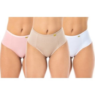Kit 3 Calcinha Pala Dupla Cintura Alta Pós Parto Conforto Lingerie Segura Barriga Feminino em Oferta na Shopee