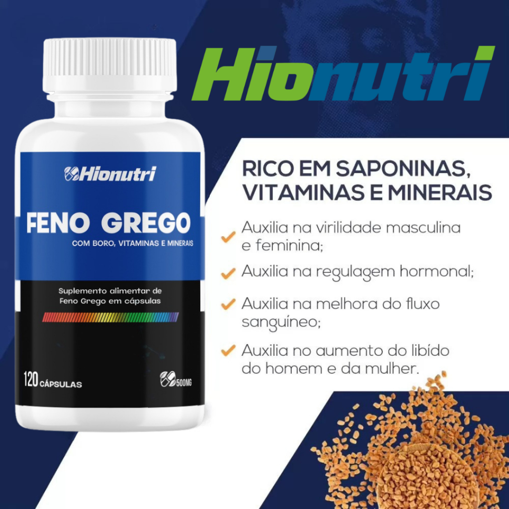 Feno Grego 120 Cápsulas 500mg Aumento muscular e Níveis Testosteronax